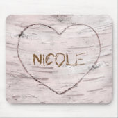 Birch Tree Wood & Carved Herz Rustikales Land Mousepad (Vorne)