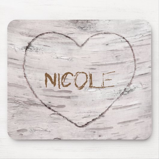 Birch Tree Wood & Carved Herz Rustikales Land Mousepad (Vorne)