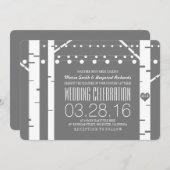 Birch Trees Heart & String Lights Wedites Einladung (Vorne/Hinten)