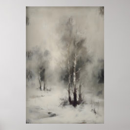 Birch Trees In Snow, Gothic Forest Landscape Wall  Poster