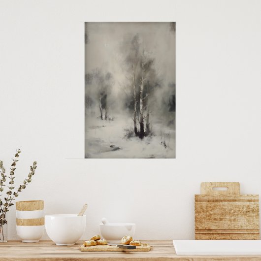Birch Trees In Snow, Gothic Forest Landscape Wall  Poster (Küche)