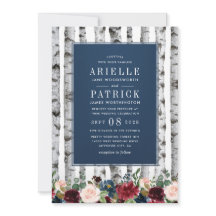 Birch Trees Navy Blue Burgundy Hochzeitseinladunge