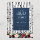 Birch Trees Navy Blue Burgundy Hochzeitseinladunge Einladung (Vorne/Hinten)