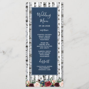 Birch Trees Navy Blue Burgundy Wedding Menu Cards Menükarte