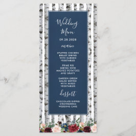 Birch Trees Navy Blue Burgundy Wedding Menu Cards Menükarte