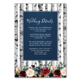 Birch Trees Navy Burgundy Wedding Insert Cards Tischnummer