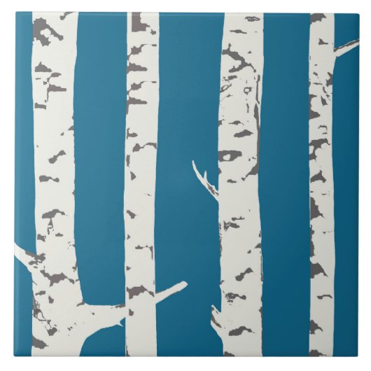 Birch trees on blue tile fliese (Vorderseite)