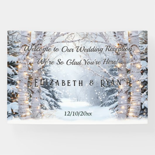 Birch Trees Pine Trees Winter Wonderland Wedding Banner (Horizontal)