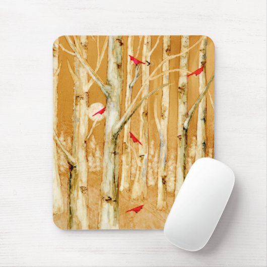Birch Trees Red Kardinals Mousepad (Mit Mouse)