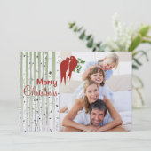 Birch Trees Red Love Birds Frohe Weihnachten (Stehend Vorderseite)