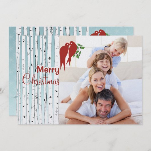 Birch Trees Red Love Birds Frohe Weihnachten (Vorne/Hinten)