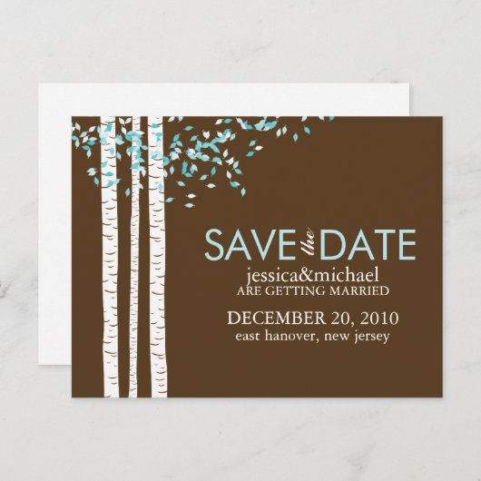 Birch Trees Save the Date Hochzeit Ankündigungspostkarte (Vorne/Hinten)