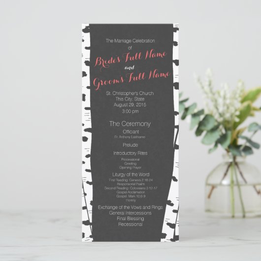 Birch Trees Slate Gray Wedding Program Programm (Stehend Vorderseite)