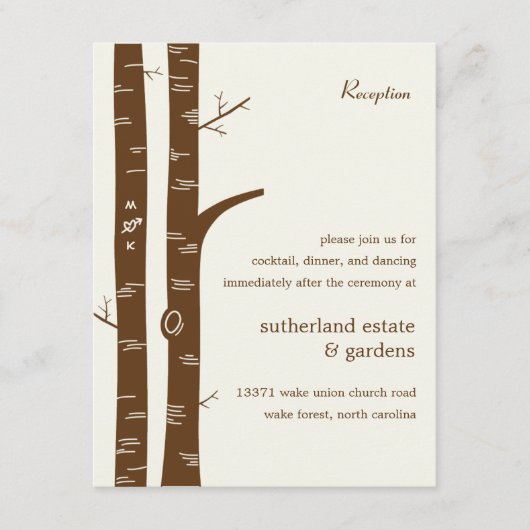 Birch Trees Wedding Reception Card - Mandeln Begleitkarte (Vorderseite)