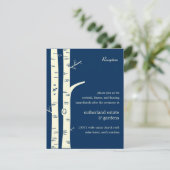 Birch Trees Wedding Reception Card - Navy Begleitkarte (Stehend Vorderseite)