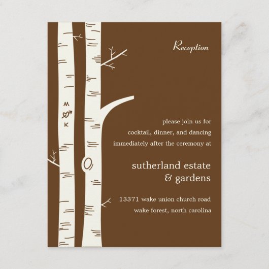 Birch Trees Wedding Reception Card - Schokolade Begleitkarte (Vorderseite)