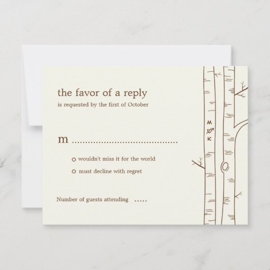 Birch Trees Wedding RSVP Card - Sketchy Karte (Vorderseite)
