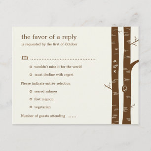 Birch Trees Wedding RSVP Card with entrée - Almond Karte
