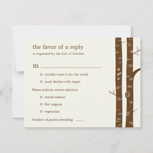 Birch Trees Wedding RSVP Card with entrée - Almond Karte (Vorderseite)