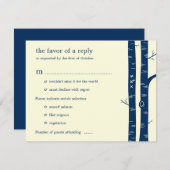 Birch Trees Wedding RSVP Card with entrée - Navy (Vorne/Hinten)