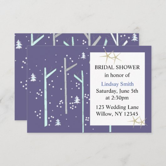 Birch Trees Winter Scene Brautparty Einladung (Vorne/Hinten)