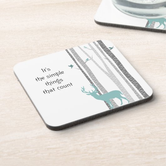 Birch Trees with Deer Simple Things Count Getränkeuntersetzer (Linke Seite)