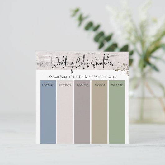 Birch Wedding Color Pallette Einladung (Stehend Vorderseite)