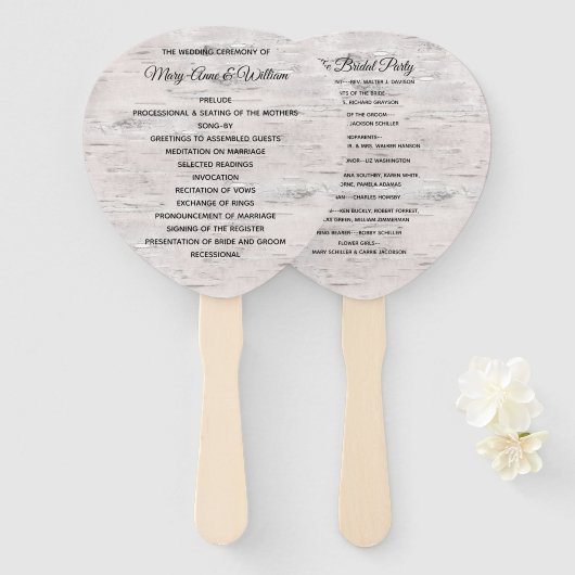 Birch Wood Bark Print 2 Wedding Program Fan Fächer (Vorne und Hinten)