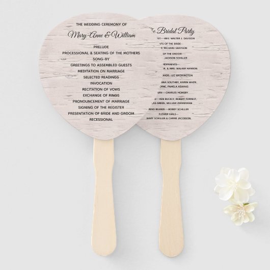Birch Wood Bark Print Wedding Program Fan Fächer (Vorne und Hinten)