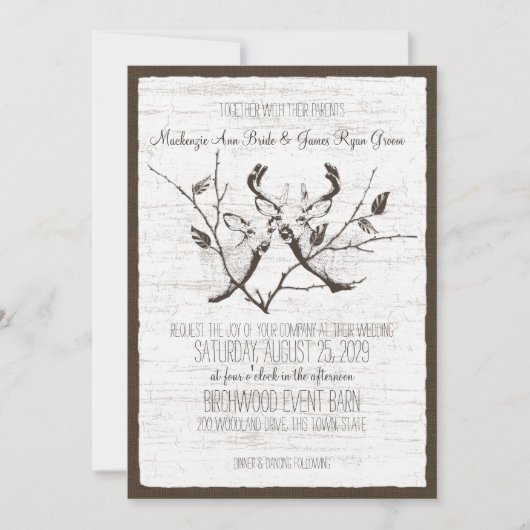 Birch Wood Deer Wedding Einladung (Vorderseite)