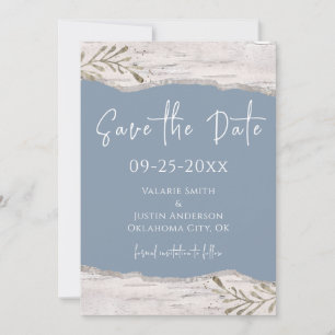 Birch Wood Dust Blue Wedding Save the Date Einladung
