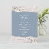 Birch Wood Dusty Blue Wedding Einladung (Stehend Vorderseite)