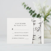 Birch Wood Heart Rustic Wedding RSVP Cards (Stehend Vorderseite)