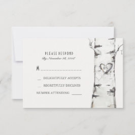 Birch Wood Heart Rustic Wedding RSVP Cards Karte
