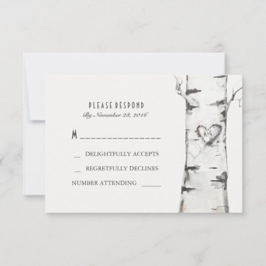 Birch Wood Heart Rustic Wedding RSVP Cards Karte (Vorderseite)