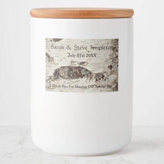 Birch Wood Wedding Mason Jar Labels Lebensmitteletikett (Vorderseite)