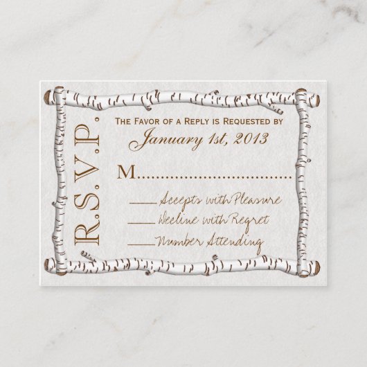 Birch Woods Rustic RSVP Cards (pk 100) Begleitkarte (Vorderseite)