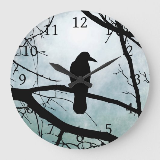 bird 77 Crow Raven Große Wanduhr (Vorderseite)