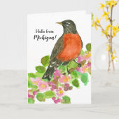 Bird American Robin Hello From Michigan Karte (Gelbe Blume)