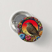 Bird Amid farbige Blume Button (Vorne & Hinten)