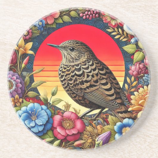Bird Amid farbige Blume Getränkeuntersetzer (Vorne)