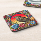 Bird Amid farbige Blume Getränkeuntersetzer (Linke Seite)