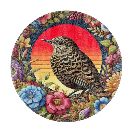 Bird Amid farbige Blume Schneidebrett (Vorderseite)