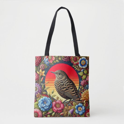 Bird Amid farbige Blume Tasche (Vorderseite)