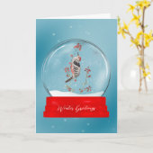 Bird and Berry Branch Snow Globe Weihnachtskarte Karte (Gelbe Blume)