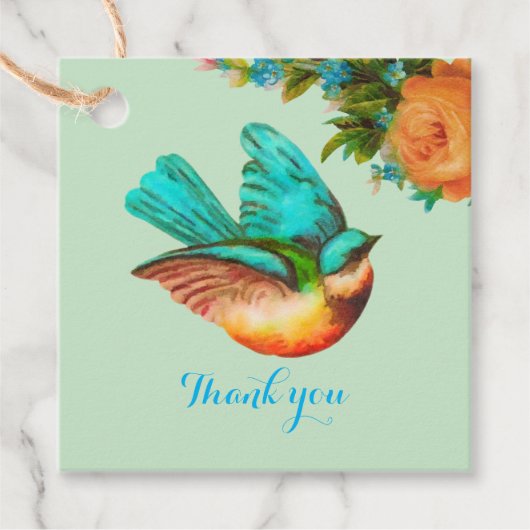 Bird and Blume Babydusche Vielen Dank Geschenkanhänger (Vorderseite)