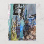 Bird and City Buildings mixed media collage Postkarte (Vorderseite)