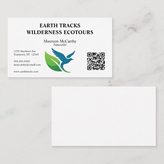 Bird and Leaf QR Code Ecotourism Conservation Visitenkarte (Vorne/Hinten)