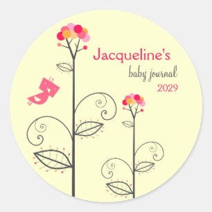 Bird and Pink Dots Bloom Tree Baby Buchzeichen get Runder Aufkleber