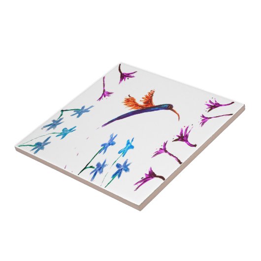 Bird Art Floral Hummingbird Fliese (Seite)
